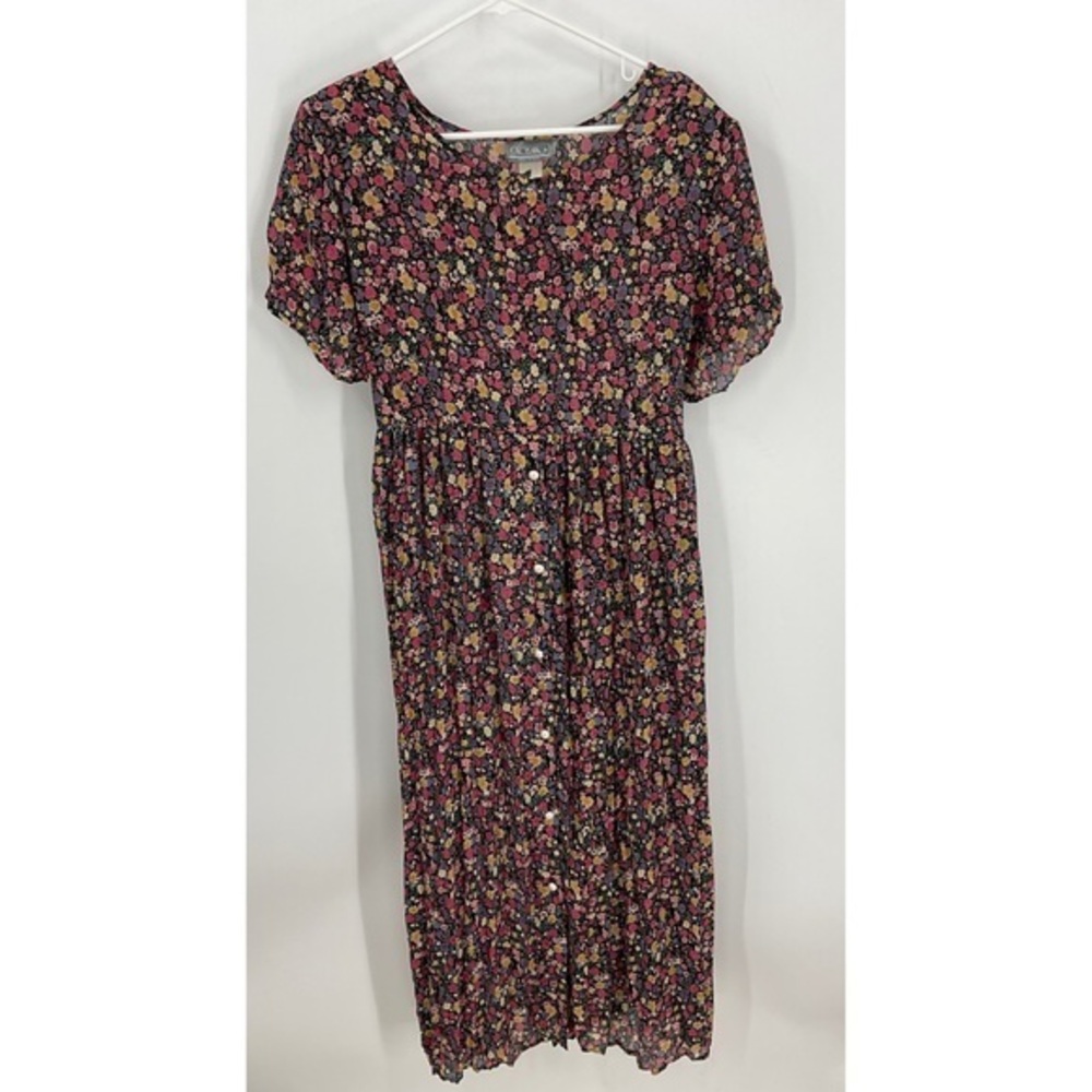 Excess made in the USA vintage boho floral print pearl button Midi maxi dress